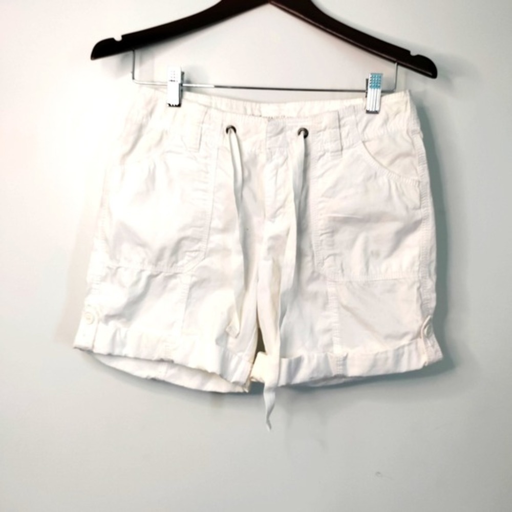 St John's Bay White Cargo Drawstring Roll Tab Beach Resort Preppy Shorts Women 4 - Picture 2 of 11